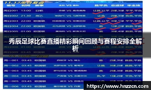 秀辰足球比赛直播精彩瞬间回顾与赛程安排全解析